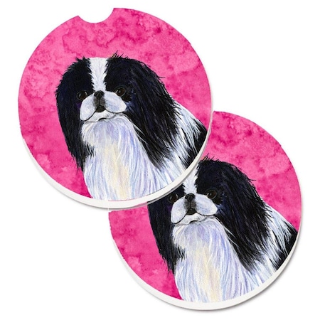 Carolines Treasures Pink Japanese Chin Set of 2 Cup Holder Car Coaster SS4743-PKCARC